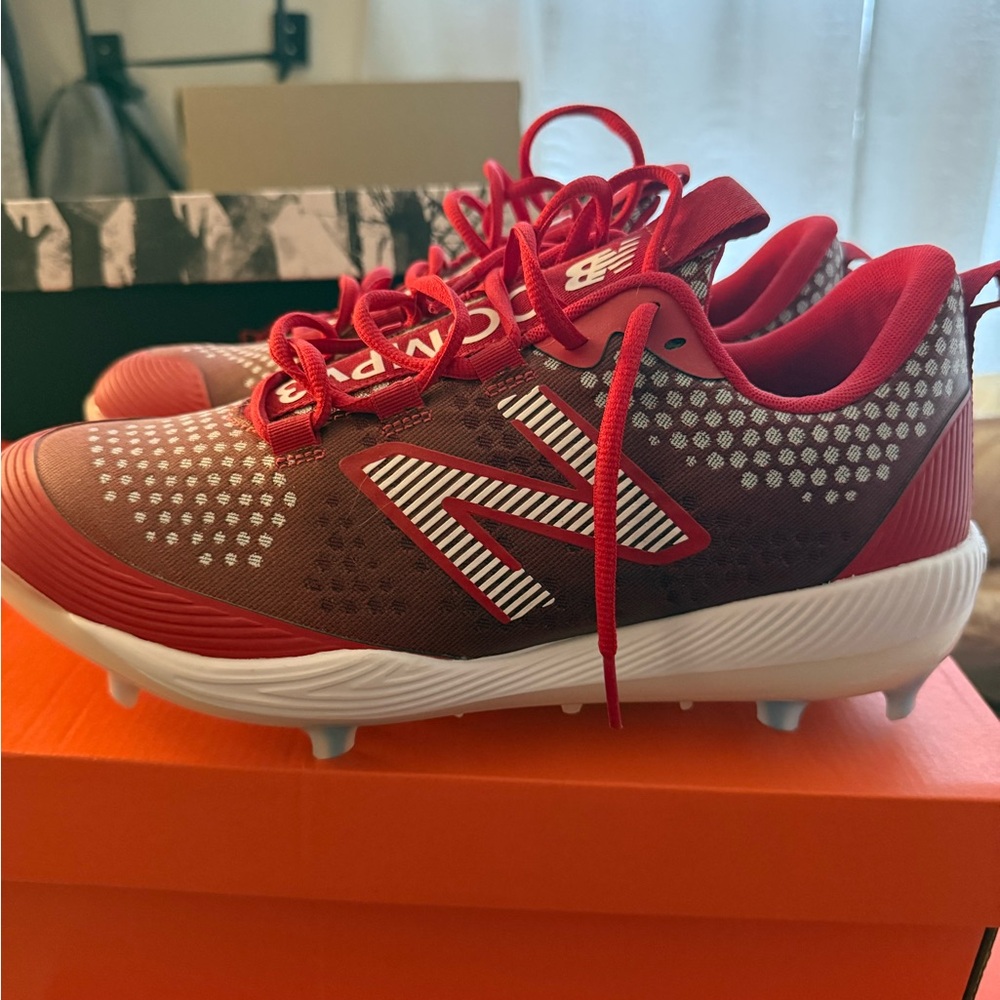 New Balance Red and White Athletic Cleats